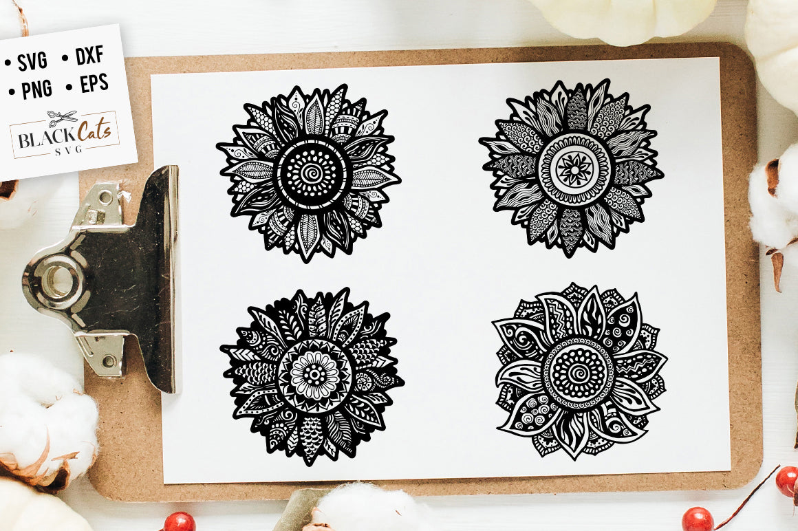 Sunflower Zentangle 1-2-3-4 SVG
