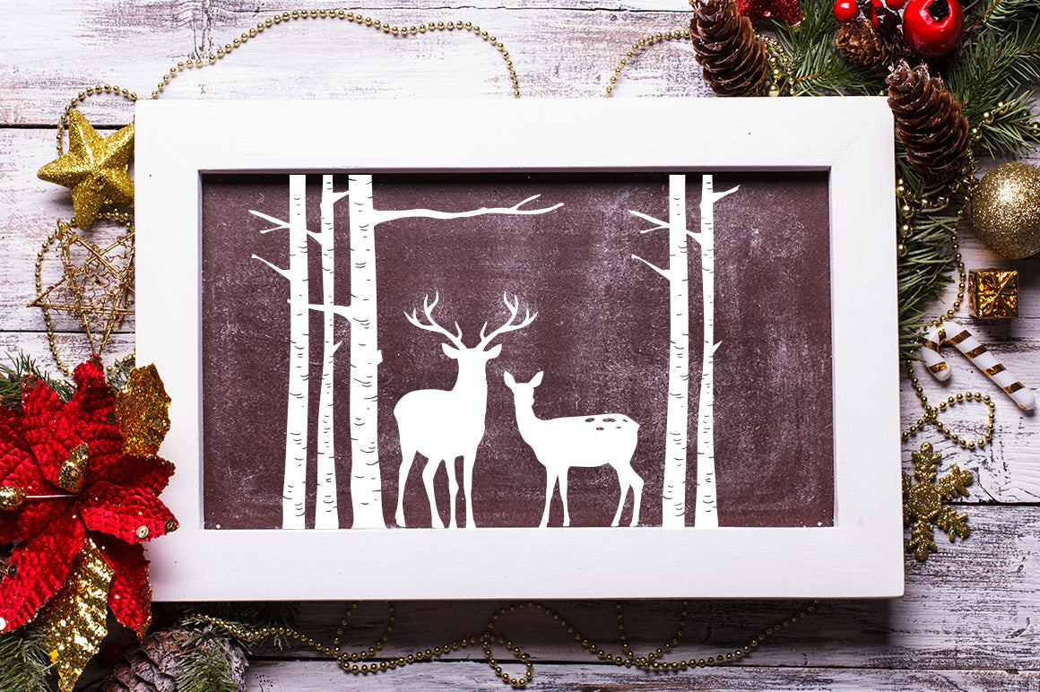 Birch tree and deer SVG