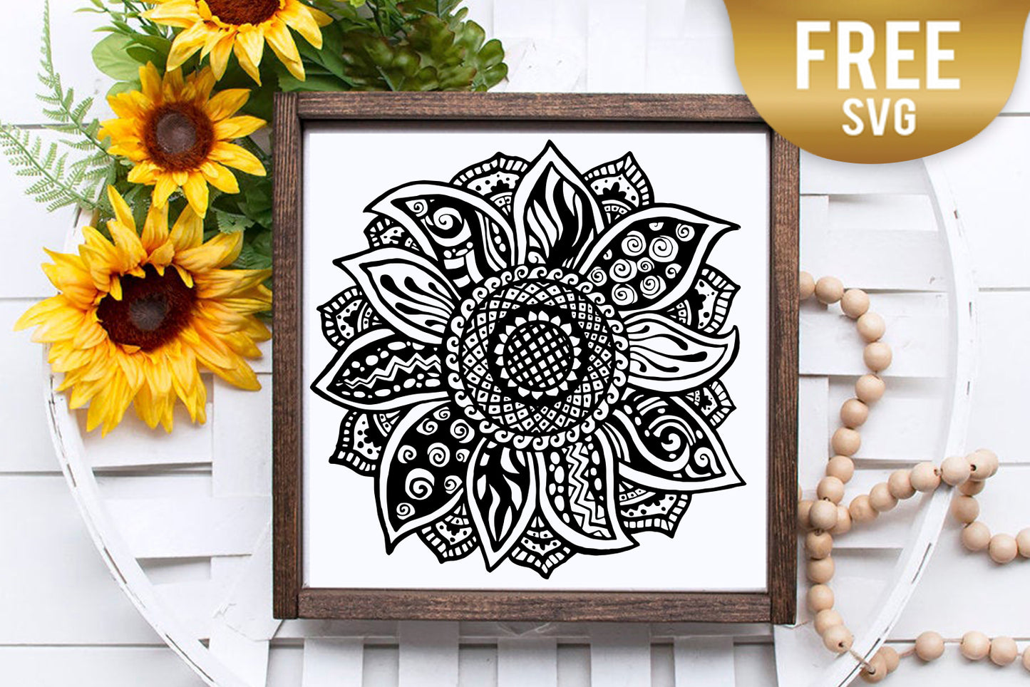 Sunflower zentangle mandala svg