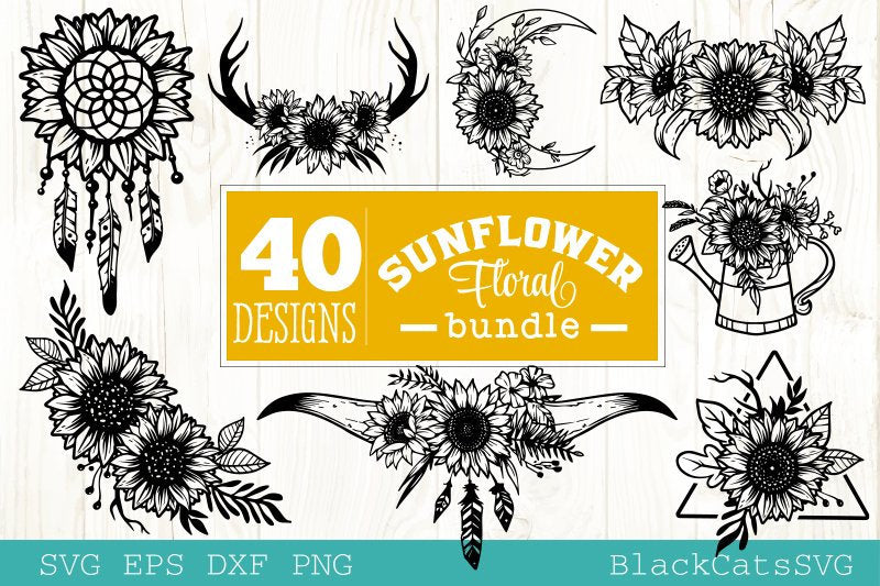 Sunflower frames SVG bundle 40 designs