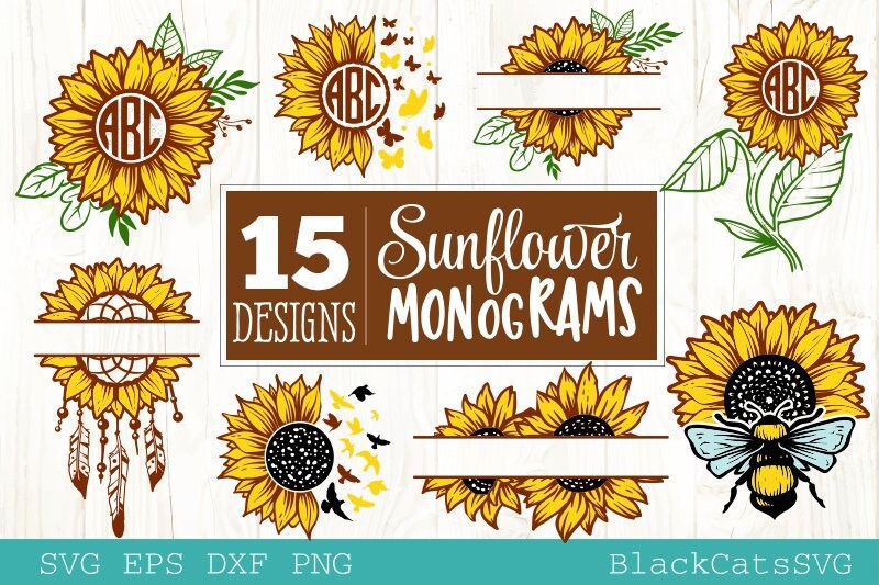 Sunflower monograms SVG bundle 15 designs