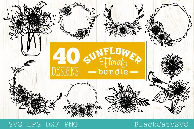 Sunflower frames SVG bundle 40 designs