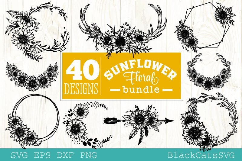 Sunflower frames SVG bundle 40 designs