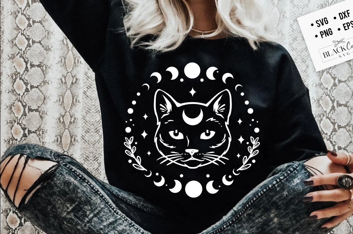 Cat and moon phases SVG, Magic cat svg, Magic illustration svg, Witchcraft svg, Boho svg, Boho illustration svg, Magic Illustration svg,