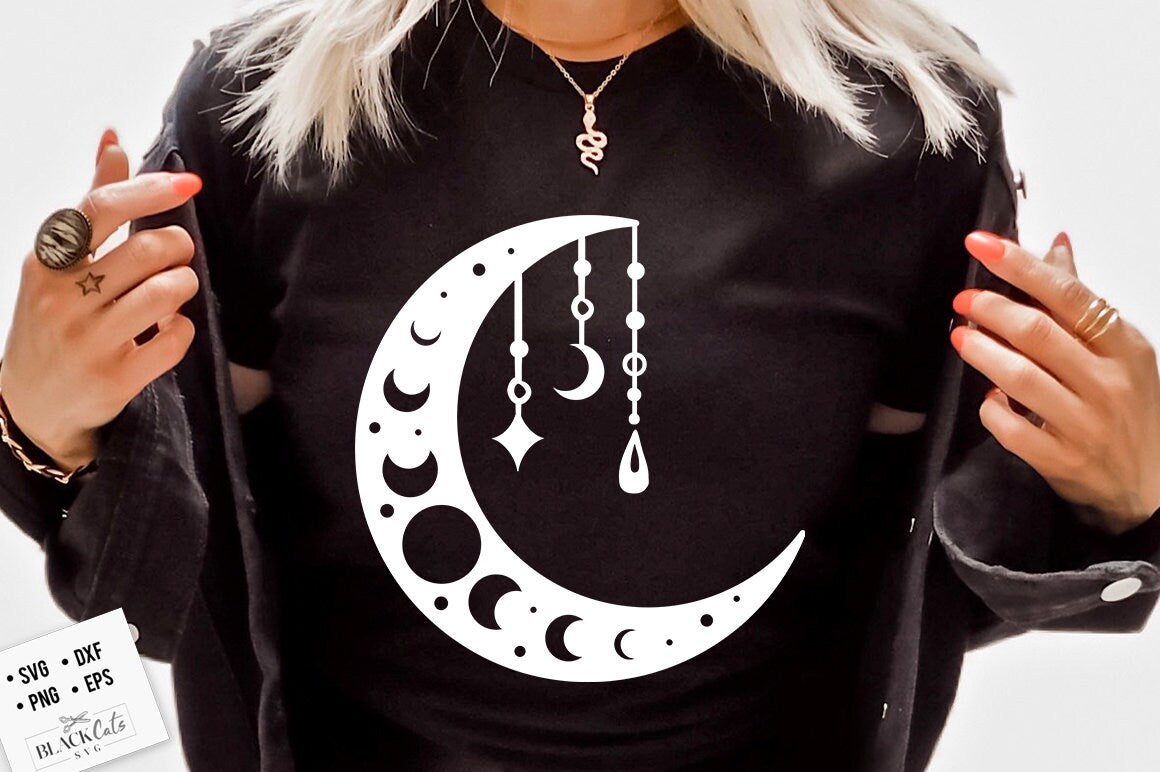 Boho moon SVG, Crescent moon svg, Magic illustration svg, Witchcraft svg, Boho svg, Magic Illustration svg, Witchy vibes svg