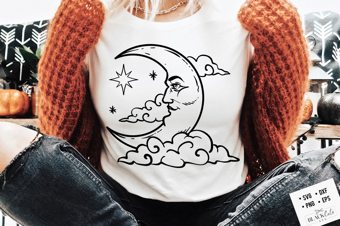 Moon and clouds SVG, Magic illustration svg, Witchcraft svg, Boho svg, Boho illustration svg, Magic Illustration svg, Witchy vibes svg