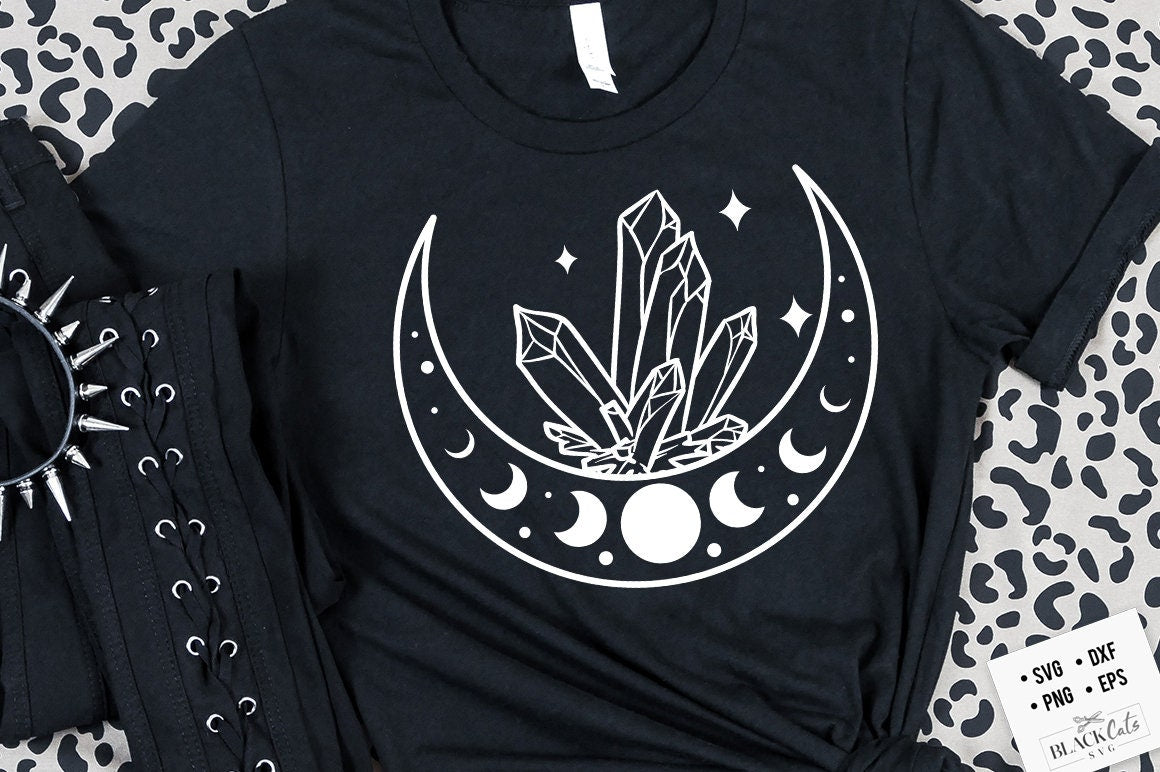 Moon and crystals SVG, Crescent moon svg, Magic illustration svg, Witchcraft svg, Boho svg, Boho illustration svg, Magic Illustration svg,