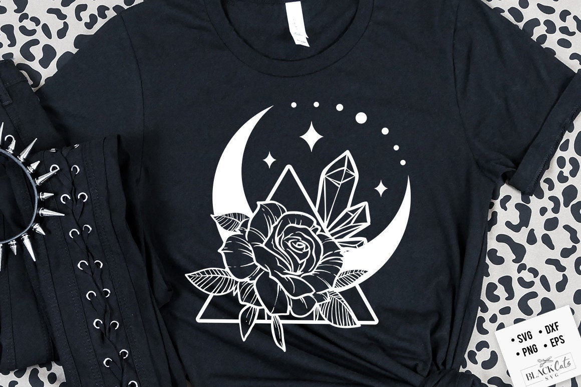 Moon and rose SVG, Crescent moon svg, Magic illustration svg, Witchcraft svg, Boho svg, Magic Illustration svg, Witchy vibes svg