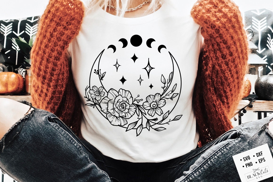 Moon flowers SVG, Crescent moon svg, Magic illustration svg, Witchcraft svg, Boho svg, Boho illustration svg, Magic Illustration svg,