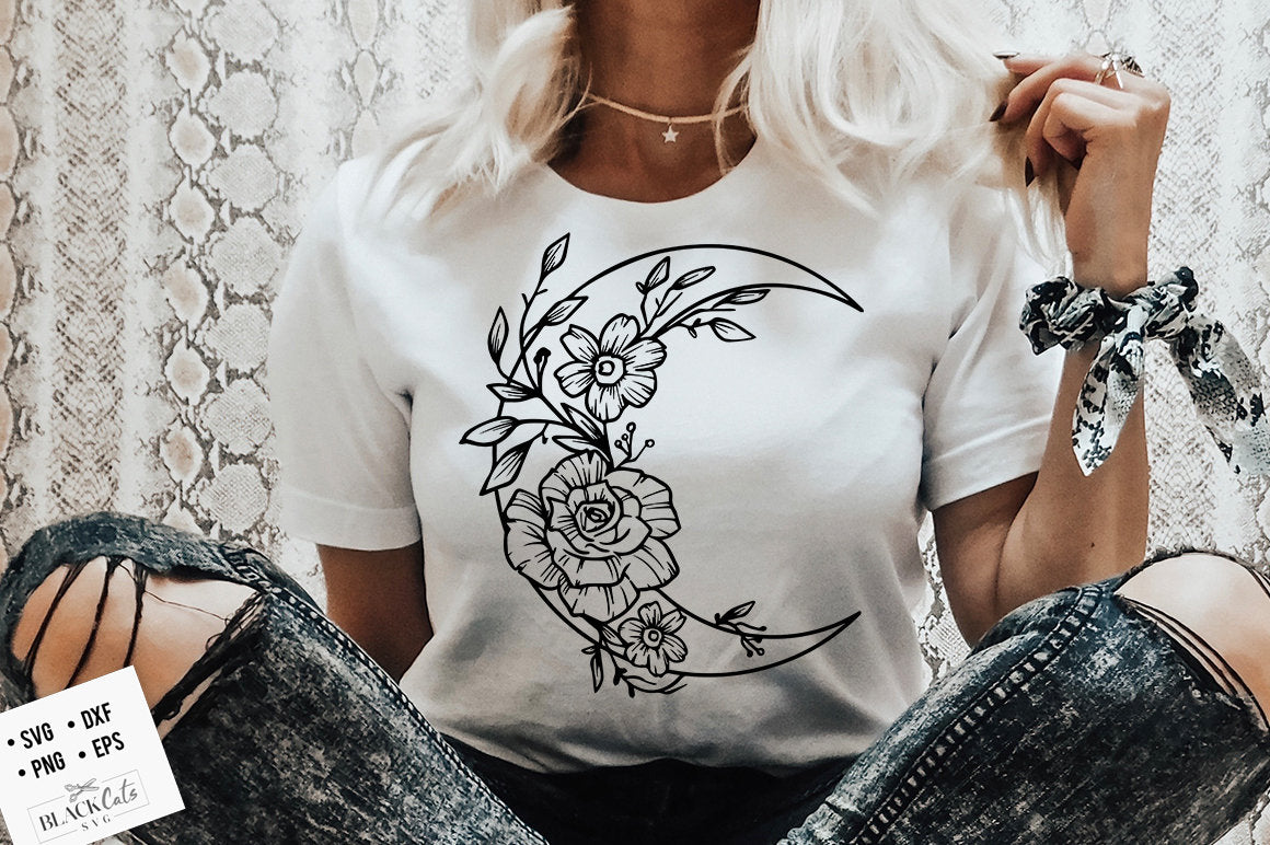 Crescent moon svg, Moon and rose SVG, Magic illustration svg, Witchcraft svg, Boho svg, Magic Illustration svg, Witchy vibes svg