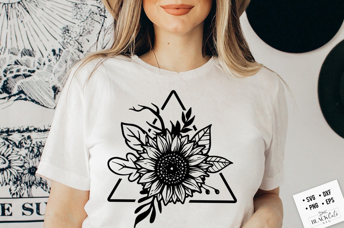 Boho Sunflower and triangle svg, Sunflower illustration svg, Sunflower svg, Boho flower svg, Flower quotes svg, sunshine svg, kindness svg