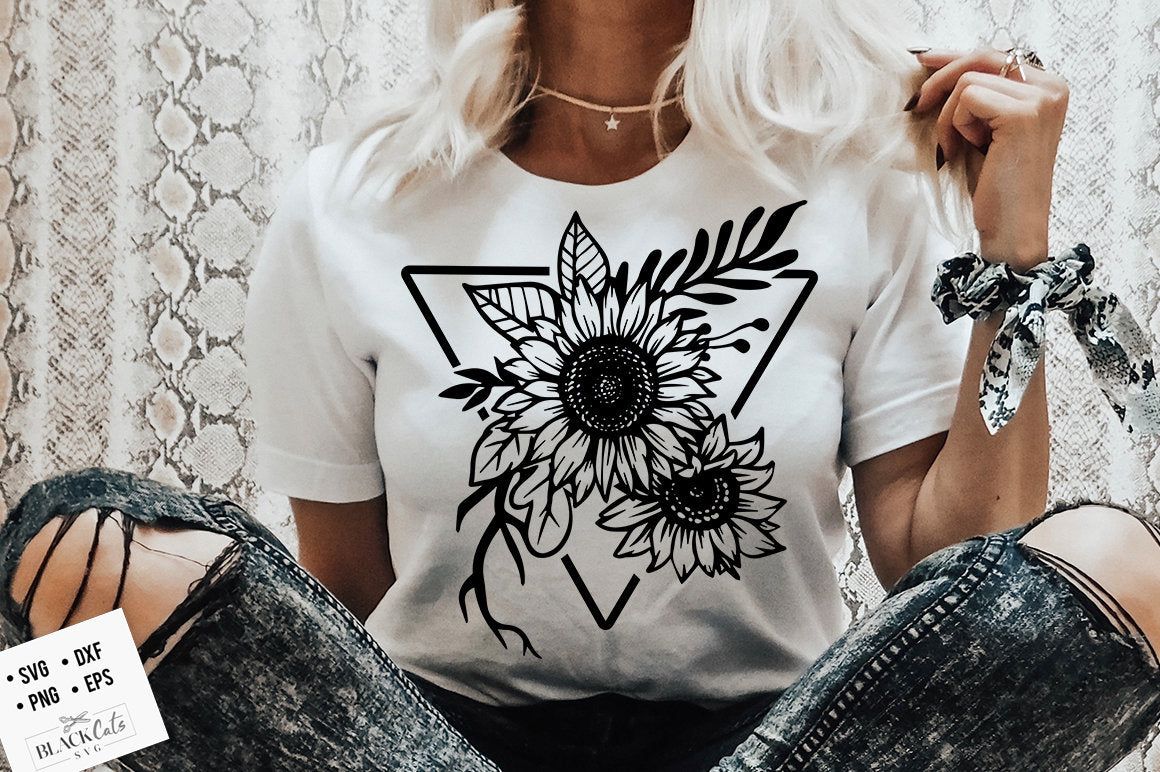 Boho Sunflowers and triangle svg, Sunflower illustration svg, Sunflower svg, Boho flower svg, Flower quotes svg, sunshine svg, kindness svg