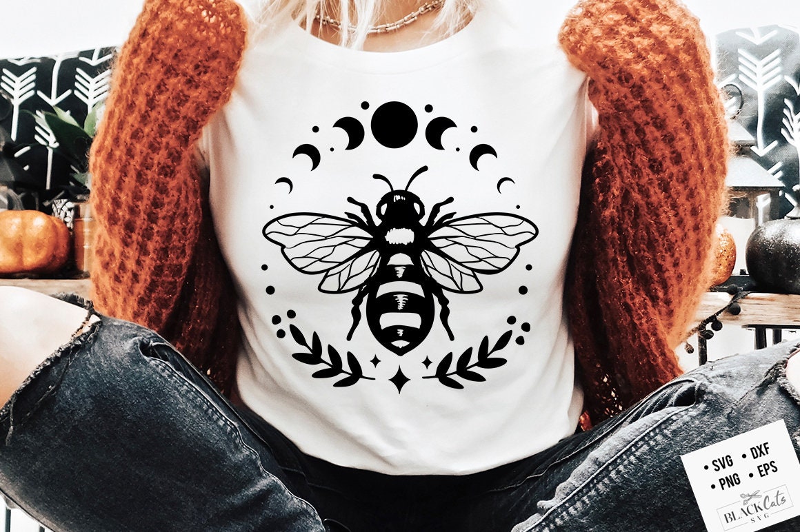 Bee and moon SVG, Magic illustration svg, Witchcraft svg, Boho svg, Boho illustration svg, Magic Illustration svg, Witchy vibes svg