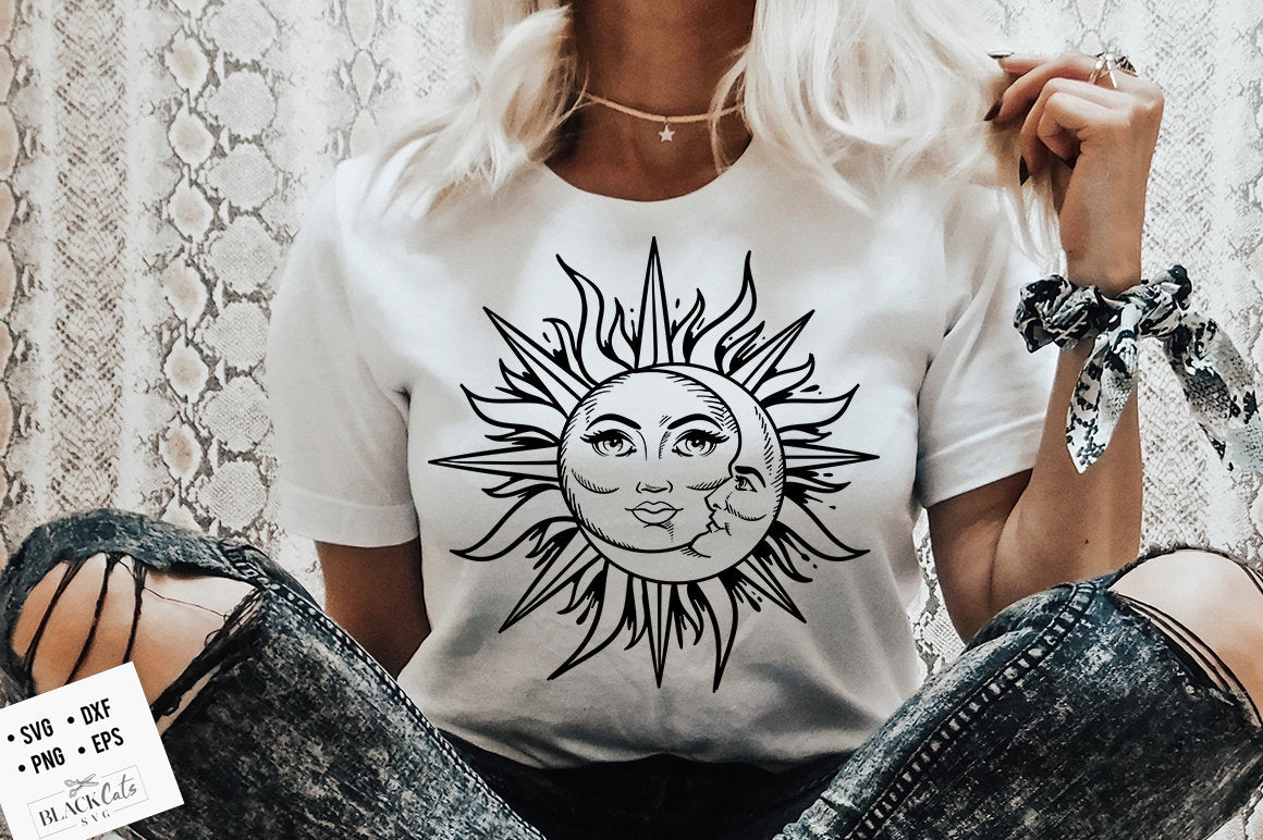Sun and moon SVG, Magic illustration svg, Witchcraft svg, Boho svg, Boho illustration svg, Magic Illustration svg, Witchy vibes svg