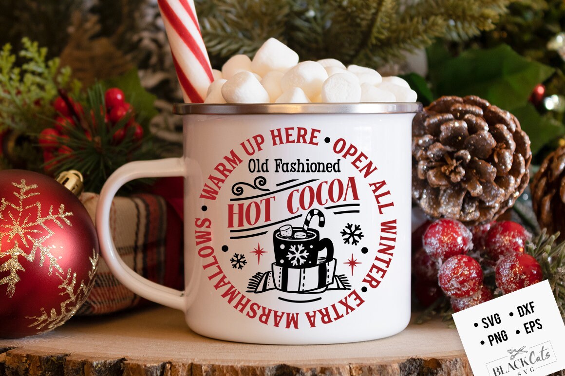 Round Hot cocoa ornament, Hot cocoa svg, Old fashioned hot cocoa svg, Vintage hot cocoa svg, Vintage Christmas svg, served here svg,