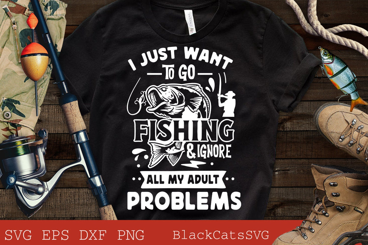 I just want to go fishing and ignore all my adult problems svg, Fishing poster svg, Fish svg, Fishing Svg, Fishing Shirt, Fathers Day Svg