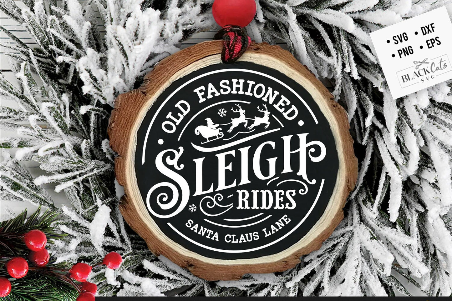 Old fashioned sleigh rides svg, Christmas round ornament svg, Farmhouse Christmas svg, sleigh rides svg, Santa Claus Lane svg