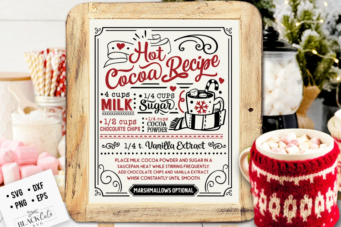 Hot cocoa Recipe svg, Hot cocoa 16 x 20 svg, Old fashioned hot cocoa svg, Vintage hot cocoa svg, Vintage Christmas svg, farmhouse