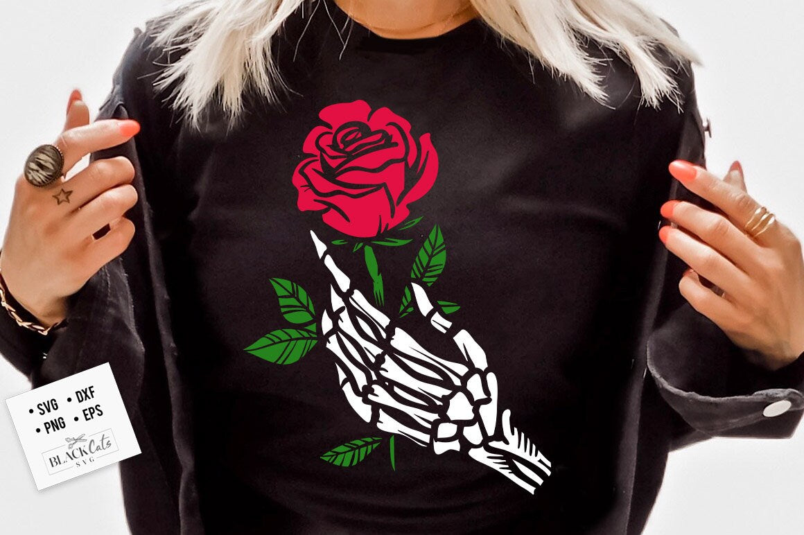 Skull hand and rose SVG, Skeleton Valentines Day svg, Skeleton valentine's day SVG, valentine's day skeleton SVG, Romantic skeleton svg