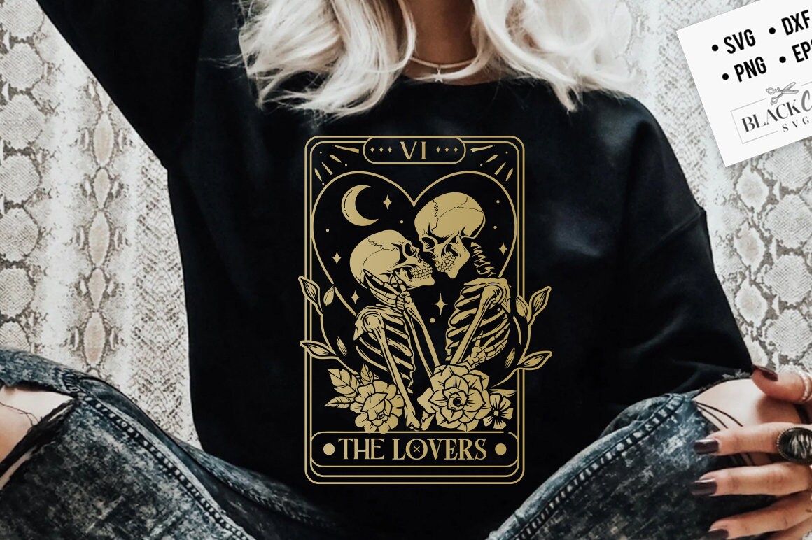 The Lovers tarot card SVG, The lovers svg, The Lovers SVG, Skeleton Love Tarot Card SVG, Skeleton love Valentine svg