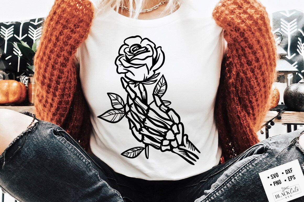 Skull hand and rose SVG, Skeleton Valentines Day svg, Skeleton valentine's day SVG, valentine's day skeleton SVG, Romantic skeleton svg