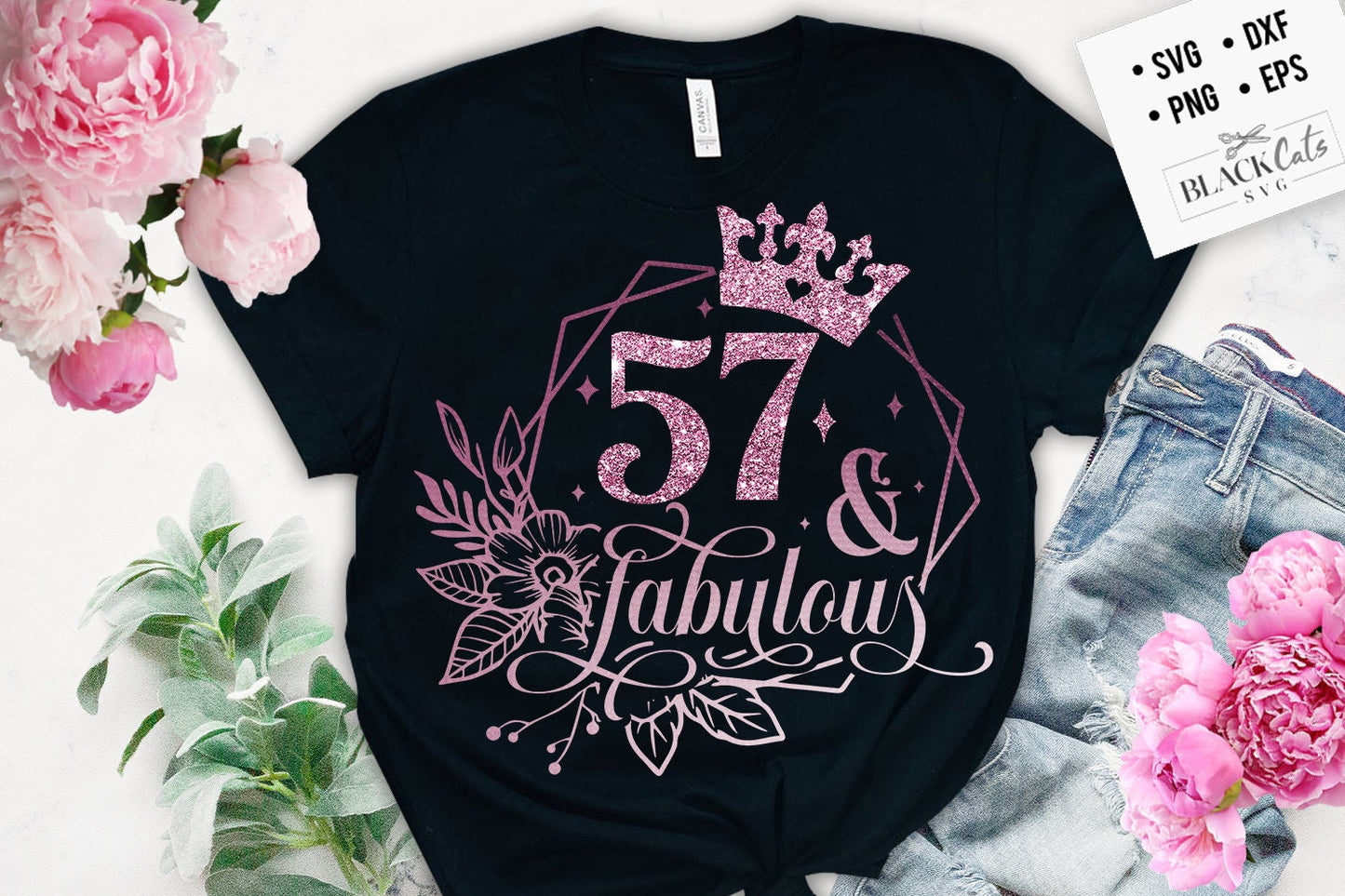 57 and fabulous SVG, 57th Birthday, 57 Fabulous Cut File, 57th Birthday Gift Svg, 57 Rose Foil Birthday