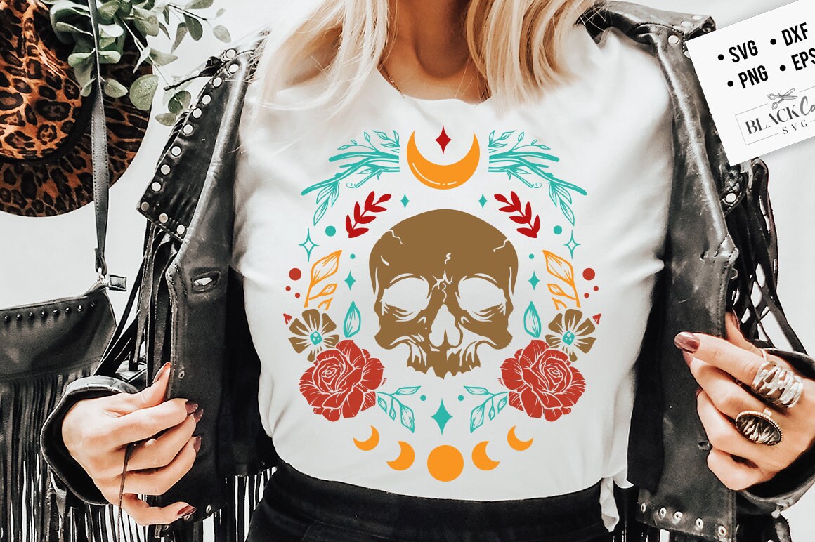 Boho Skull svg, Scandinavian svg, Botanical svg, Folk Art T-svg, Boho svg, Boho illustration svg, Magic Illustration svg