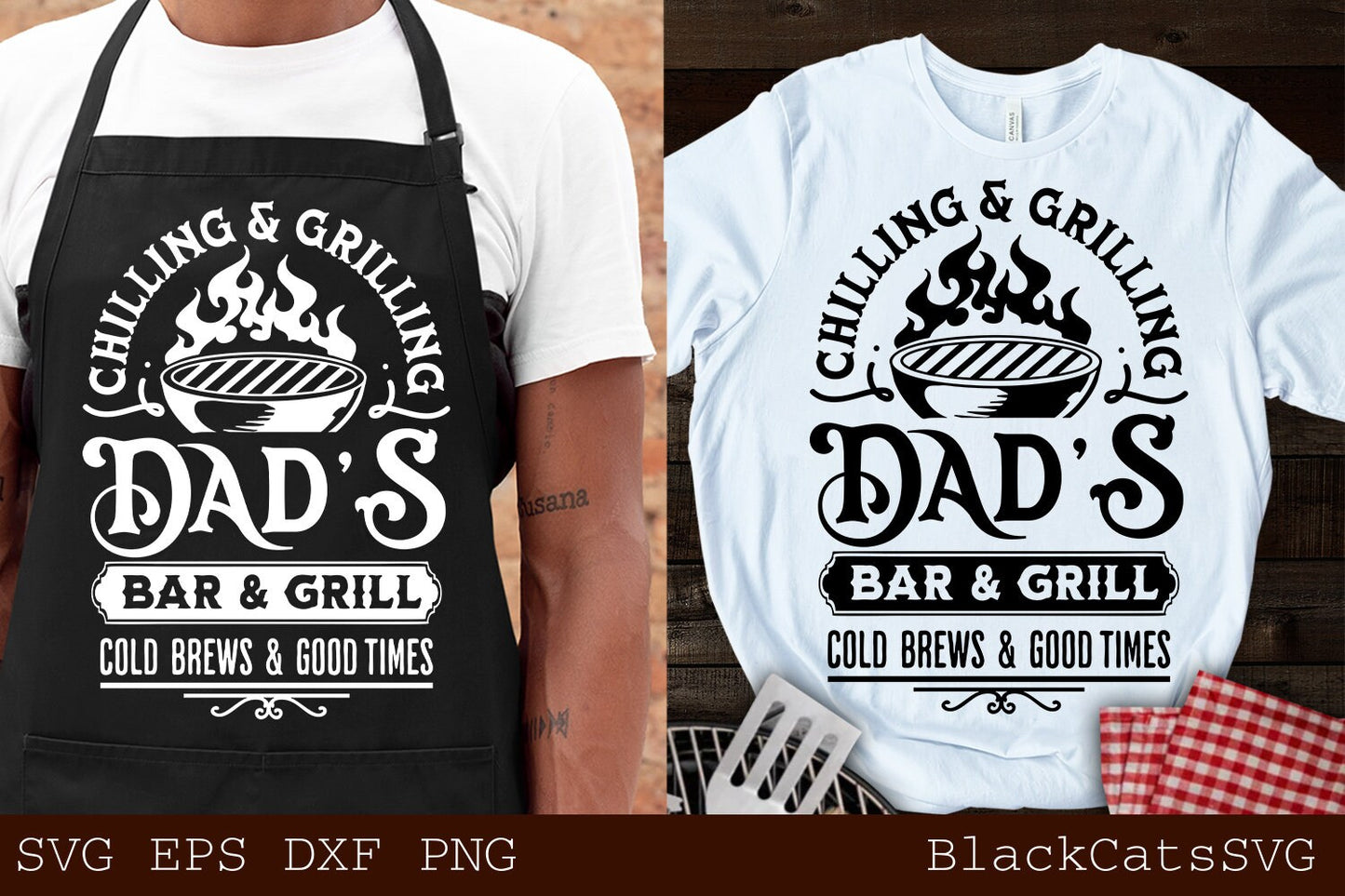 Dad's Bar and Grill svg, Chilling and Grilling svg, Barbecue svg, Grilling svg, Father's day gift svg, BBQ Cut File, Funny Apron svg