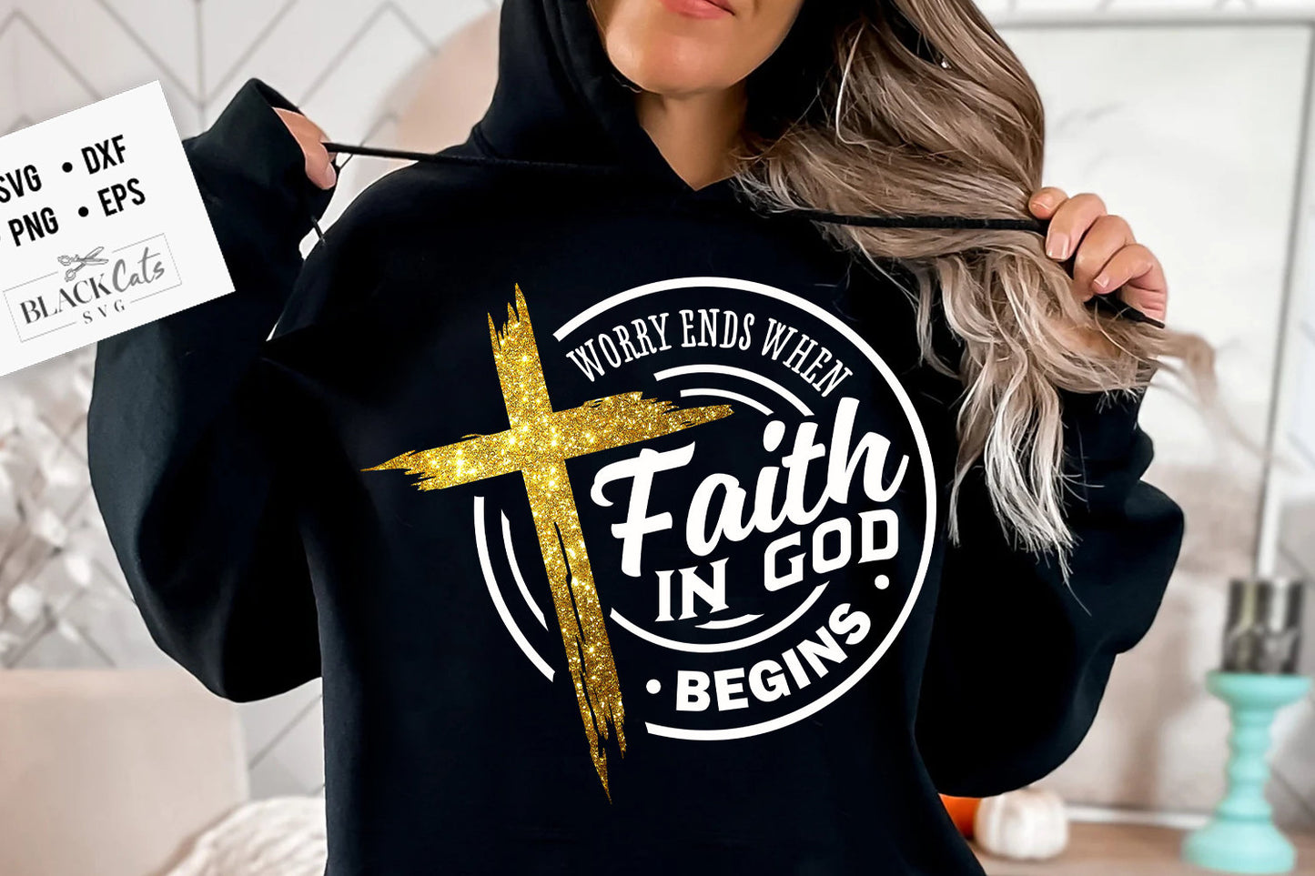 Worry ends when faith in God begins svg, prayer svg, Faith svg, Pray svg, Christian cross svg, Bible verse svg