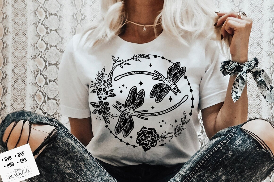 Dragonflies svg, Dragonflies circle svg, Dragonfly svg, Moon dragonfly svg, Magic dragonfly SVG, Magic illustration svg, Boho