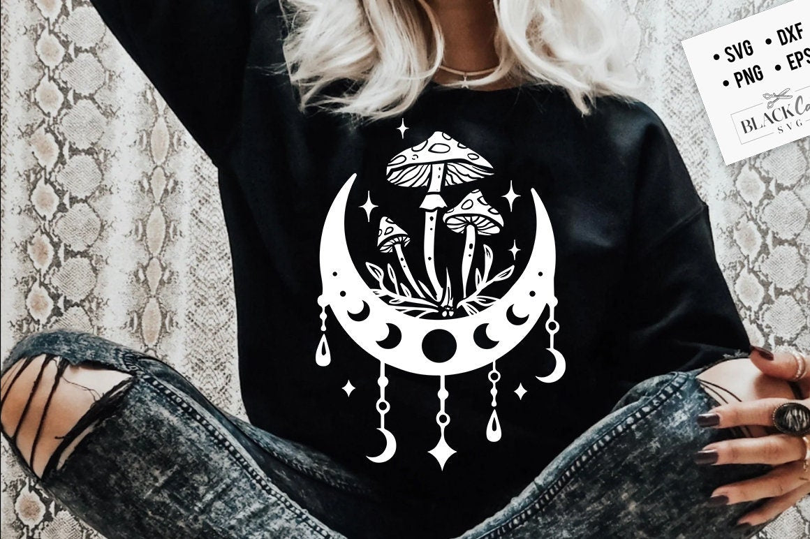 Moon and mushrooms svg, Moon mushrooms svg, Boho Moon SVG, Crescent moon svg, Magic illustration svg, Witchcraft svg, Boho svg