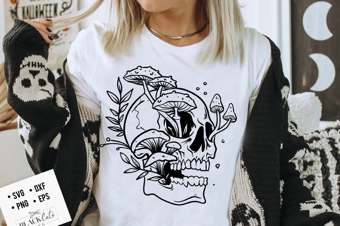 Skull and mushrooms svg, Skull mushroom svg, Mushrooms svg, Skull svg, Magic skull svg, Magic illustration svg
