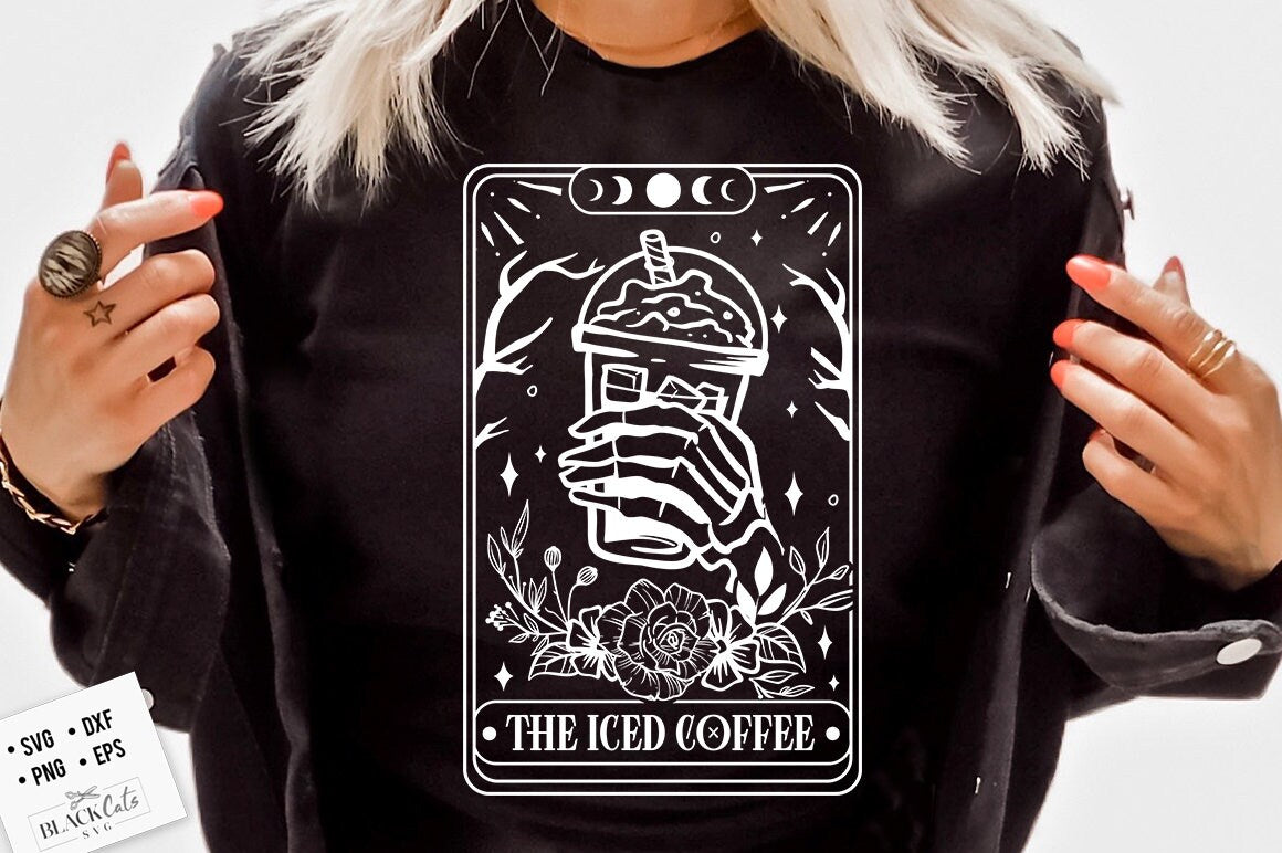 The Iced Coffee Tarot Card SVG, Iced Coffee tarot svg, Skull coffee svg, Coffee tarot card svg, Coffee skull svg, Iced Coffee svg