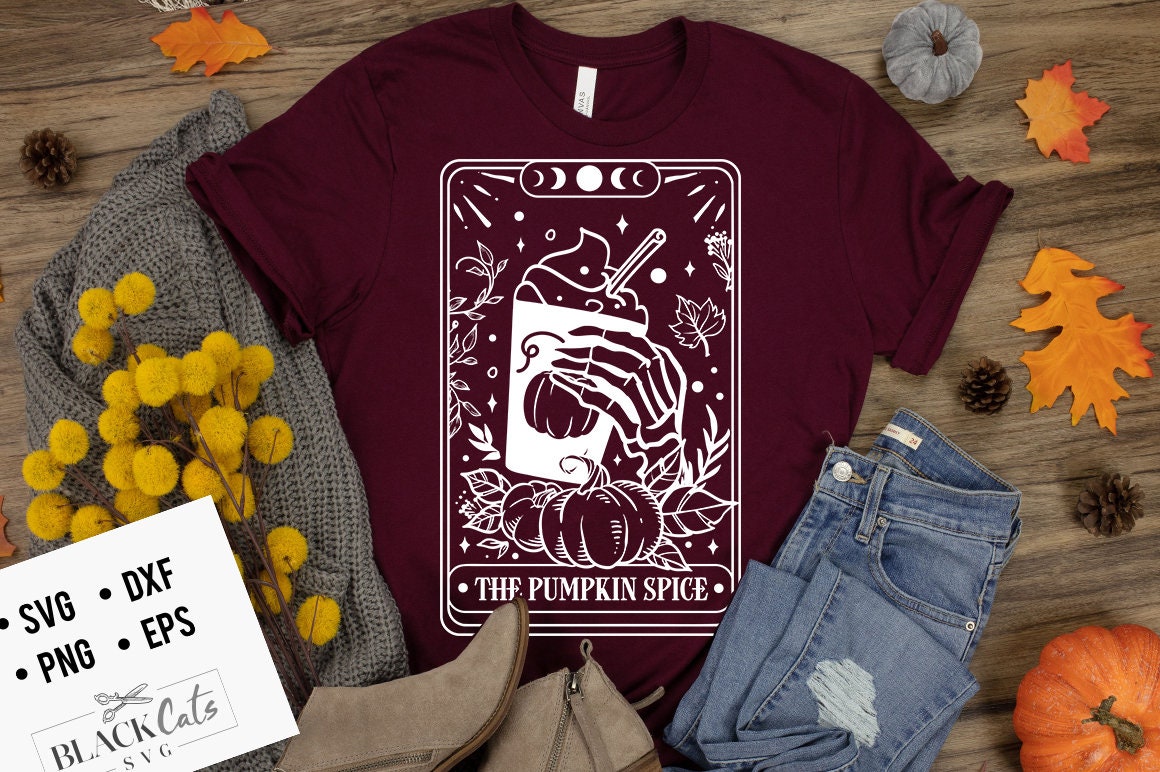 The Pumpkin spice Tarot Card SVG, Pumpkin spice tarot svg, Pumpkin spice latte svg, tarot card svg, pumpkin spice skull svg