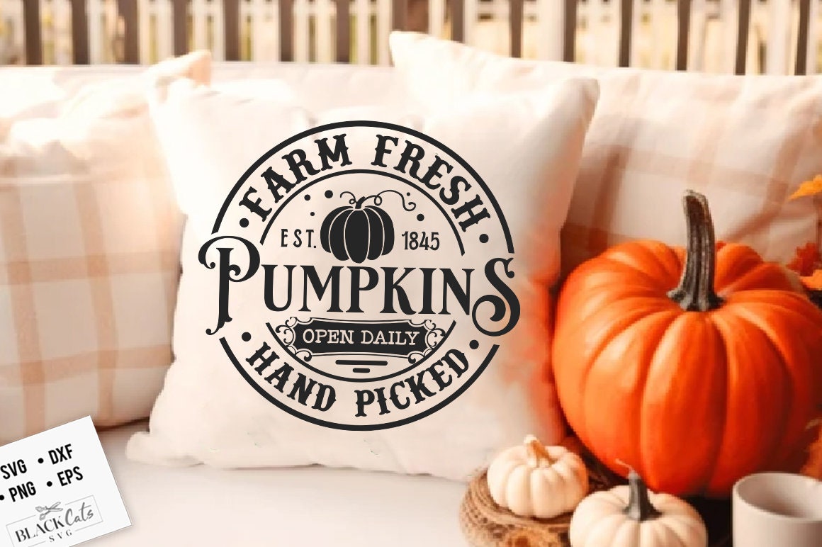 Farm fresh pumpkins svg, Round label Farmhouse autumn svg, farmhouse fall svg, rustic autumn sign svg, Rustic pumpkin sign svg