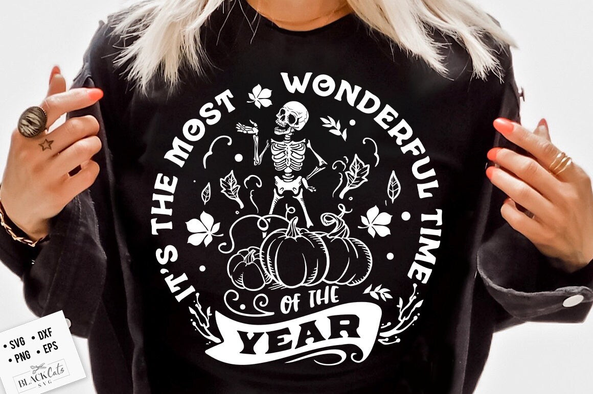 It's the most wonderful time of the year SVG, Pumpkin spice svg, Autumn skull svg, Peace sign skeleton svg, Funny skeleton svg