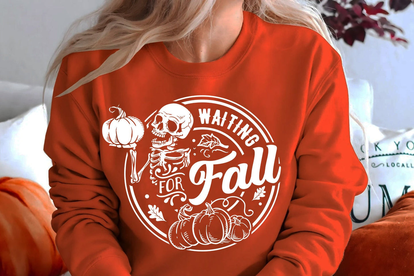Waiting for fall SVG, Just waiting for fall SVG, Pumpkin spice svg, Autumn skull svg, Peace sign skeleton svg, Fall svg