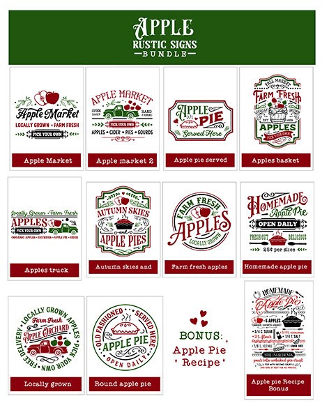 Apple rustic sign svg, Rustic Fall Bundle svg, Apple bundle svg, Rustic farmhouse apples svg, Fall rustic signs svg