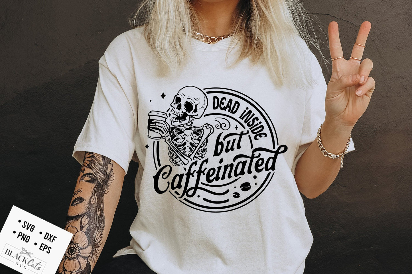 Dead inside but caffeinated SVG, Caffeinated skull svg, Skull coffee svg, Coffee skeleton svg, Coffee skull svg