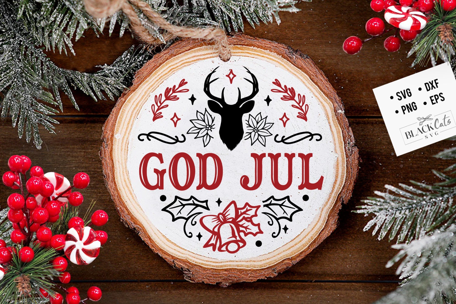 God Jul svg, Scandinavian Christmas svg, God Jul round ornament svg, G ...