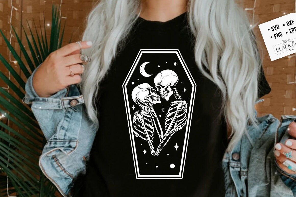 The Lovers SVG, The Lovers tarot card svg, Skeleton lovers svg, Skeleton couple svg, Valentine skeletons svg, Coffin skeleton svg