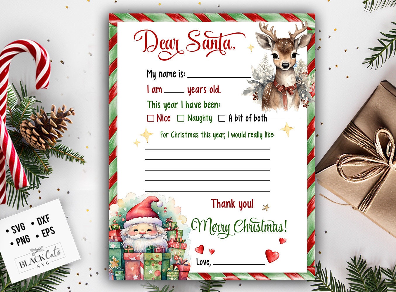 Letter to Santa PRINTABLE, Santa Letter, Kids Letter to Santa, Easy To Print Letter To Santa , Christmas, Printable, Letter Santa Claus