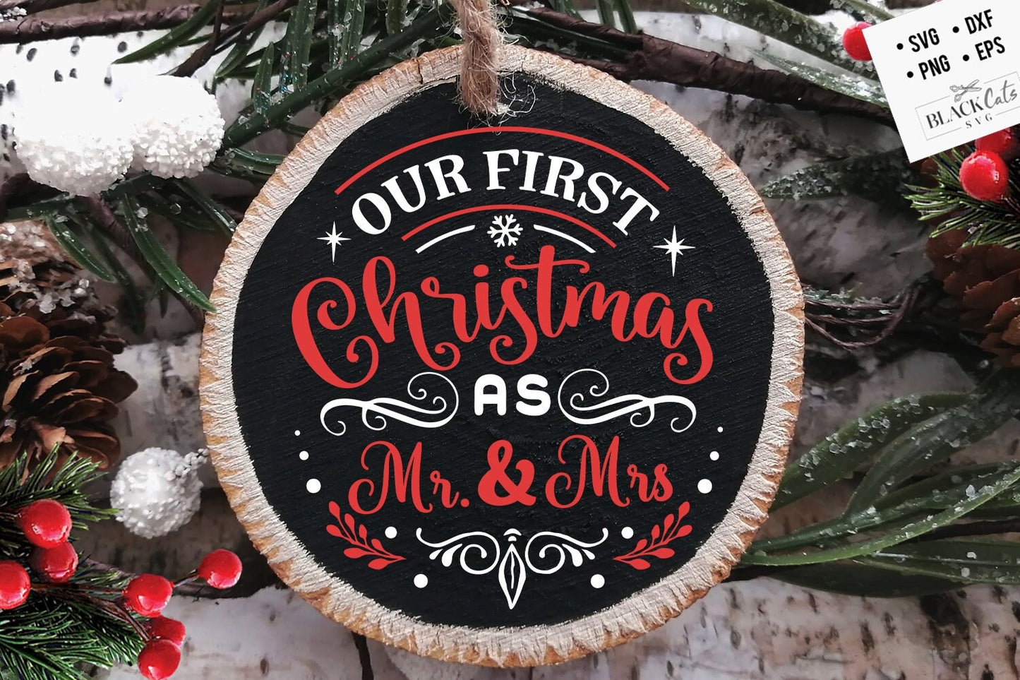 Mr and Mrs Christmas ornament svg, First Christmas ornament svg, Our first Christmas svg, First Christmas round ornament svg, Married svg