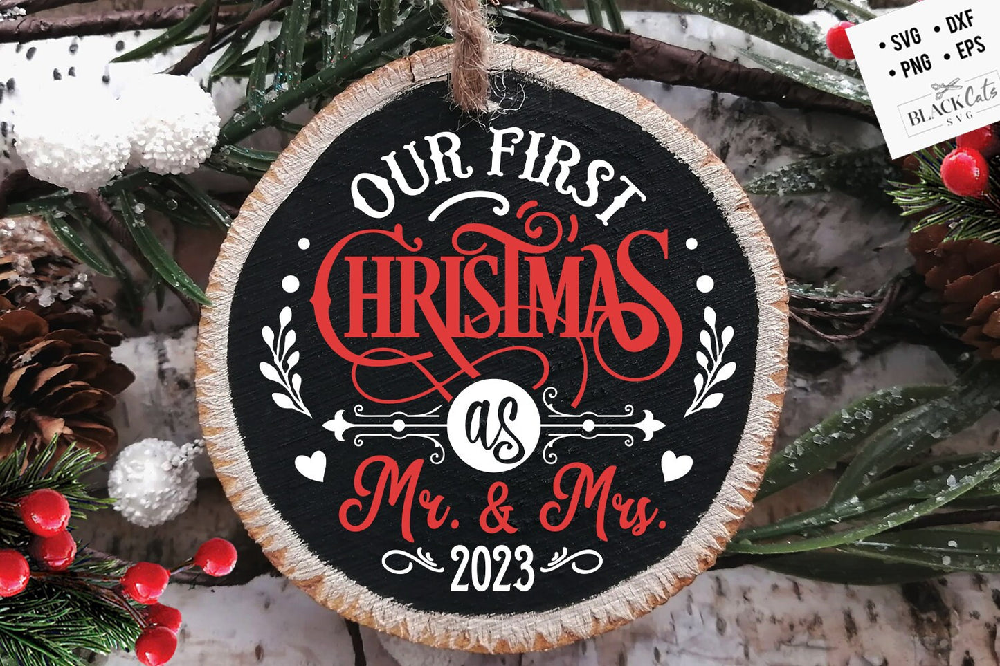 Mr and Mrs Christmas ornament svg, First Christmas ornament svg, Round Christmas svg, First Christmas round ornament svg, Married svg