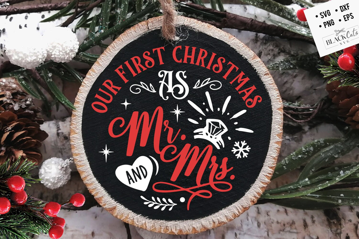 Our first Christmas as Mr and Mrs svg, Christmas ornament svg, First Christmas ornament svg, First Christmas round ornament svg, Married svg