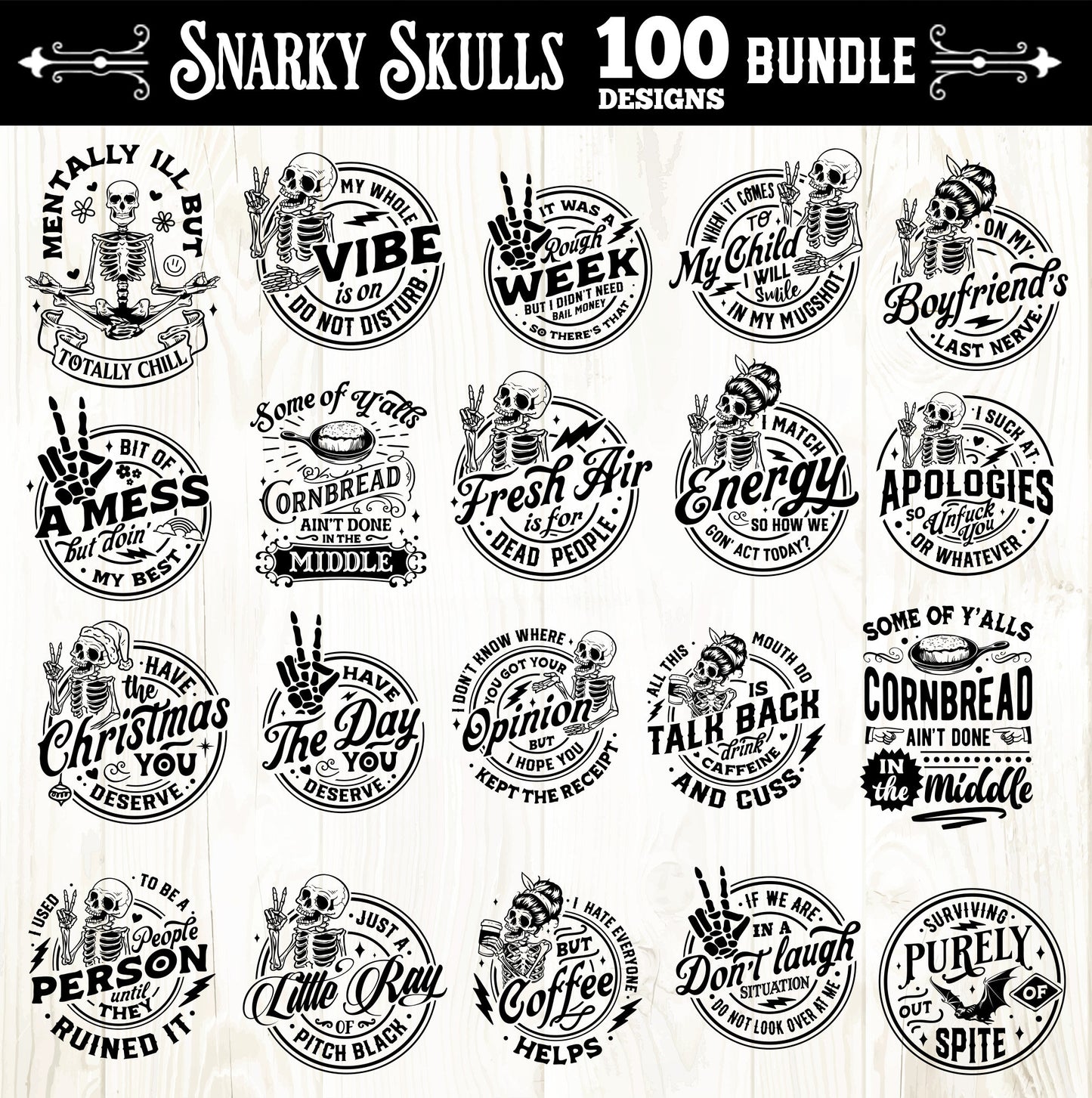 Snarky skulls bundle 100 designs SVG, Adult humor svg, Sarcastic bundle svg, Funny skeleton bundle svg, skeleton svg, Sassy Bundle svg