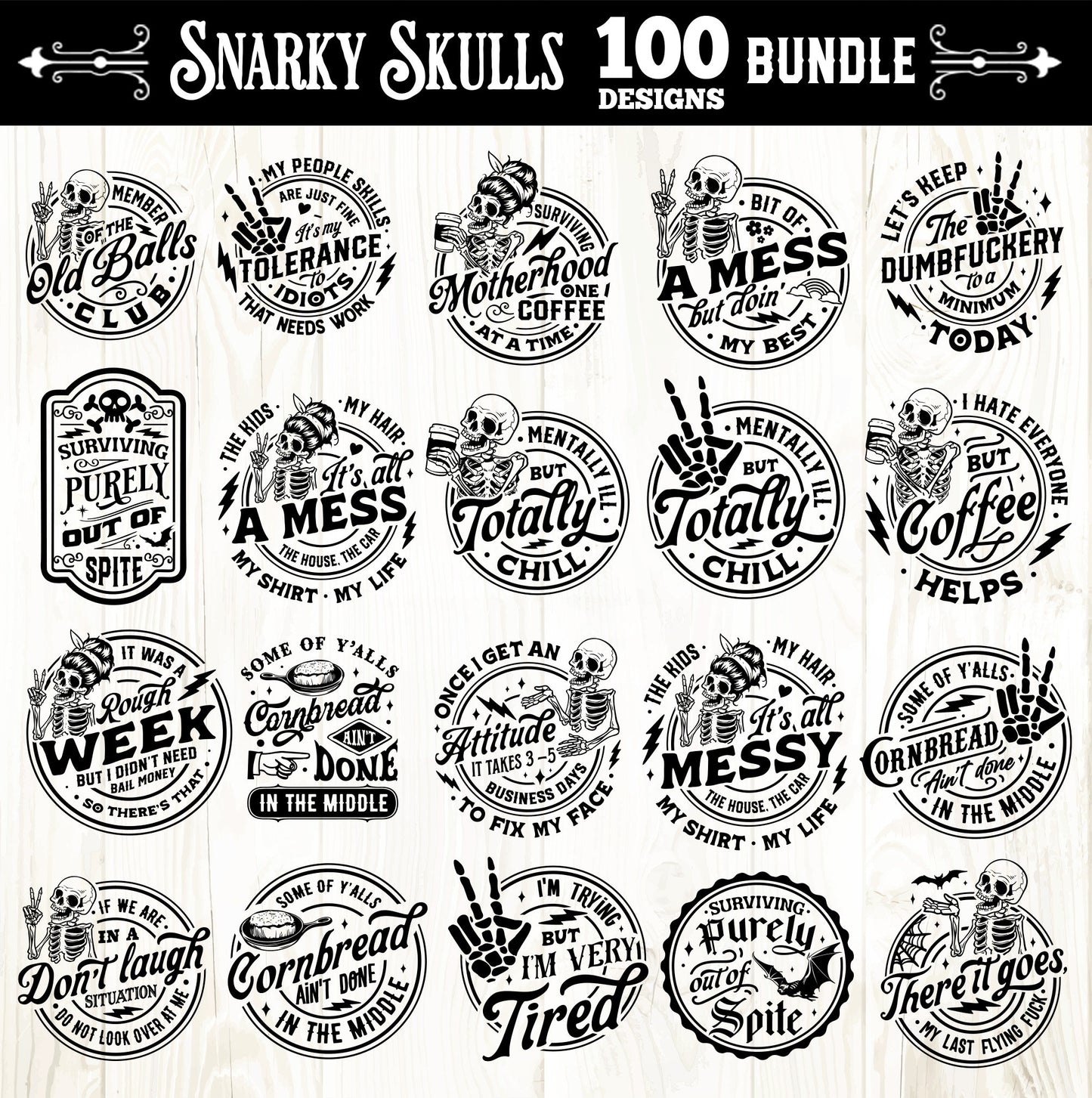 Snarky skulls bundle 100 designs SVG, Adult humor svg, Sarcastic bundle svg, Funny skeleton bundle svg, skeleton svg, Sassy Bundle svg