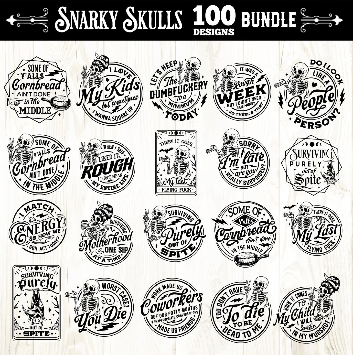 Snarky skulls bundle 100 designs SVG, Adult humor svg, Sarcastic bundle svg, Funny skeleton bundle svg, skeleton svg, Sassy Bundle svg