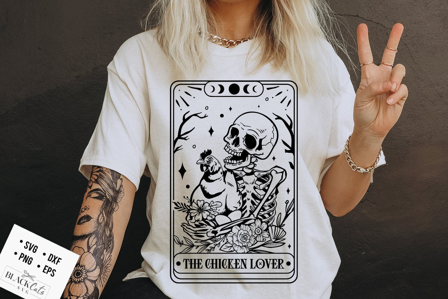 The chicken lover tarot card SVG, Skeleton and chicken svg, The chicken svg, Tarot card skeleton svg, Chicken tarot