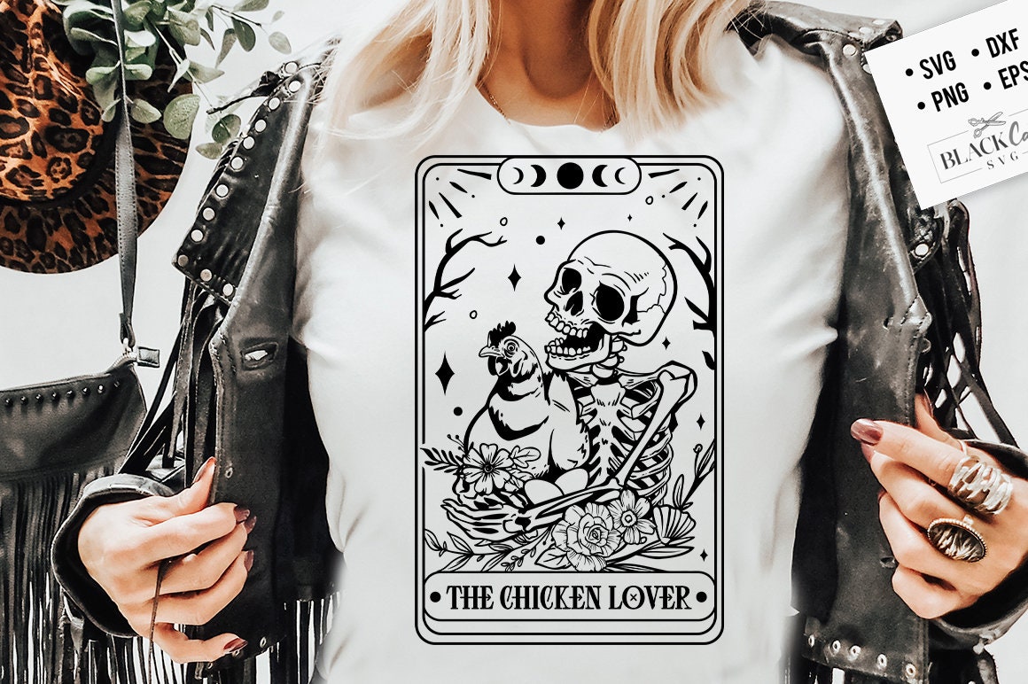 The chicken lover tarot card SVG, Skeleton and chicken svg, The chicken svg, Tarot card skeleton svg, Chicken tarot